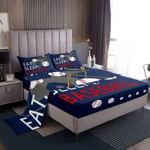 Baseball Gaming Sheet Set,Navy Blue Decorative Bed Sheets for Boys Girls Teens,Bedroom Decor Softball Bed Set,Women Men Ball Games Sheets
