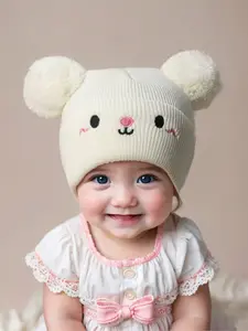 Newborn Knit Hat for Babies 1-3 Years Old, Embroidered Double Ball Design, Warm Winter Beanie for Outdoor Use, Casual Style