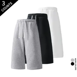 3-Pack Men's 7 Inch Loose Sweat Shorts Casual Drawstring Knee Length Shorts