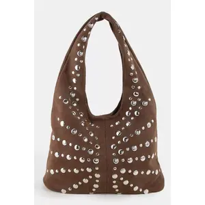 Fame Grommet Studded Suede Shoulder Bag