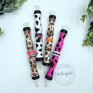 Diamond Art Pen Animal Print Collection 3D Printed Multiplacer Push Tip Dual Ended Replacable Tip Ends Art Tool with Colorful Design & Rhinestone Accent
