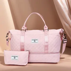 Large Capacity Multifunctional Independent Shoe Compartment Quilted Yoga Fitness Travel Carry-On Bag, Large Capacity Travel Gym Bag, Crossbody Weekend Bag, Two-Piece Combination Bag, Valentine'S Day, Ramadan Gifts, New Year Gifts