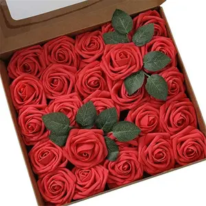 25 Realistic Foam Artificial Roses with Stems, Perfect for DIY Wedding Bouquets, Bridal Gift Party Centerpieces, Party Decorations, and Home Decor