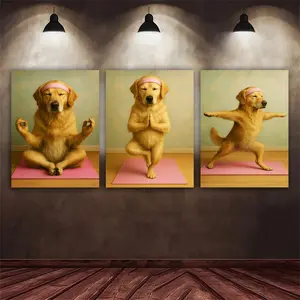 3pcs/Set Wooden Framed, Funny Golden Retriever Yoga Print Poster,Dog Meditation Wall Art Canvas Painting, Abstract Dog Art For Bedroom, Living Room, Home Decor Ideas