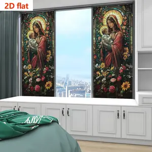 Static Cling Frosted Window Sticker, PVC Privacy Decorative Film, Removable Sunshade, Religious Art Floral Design, 45x100cm