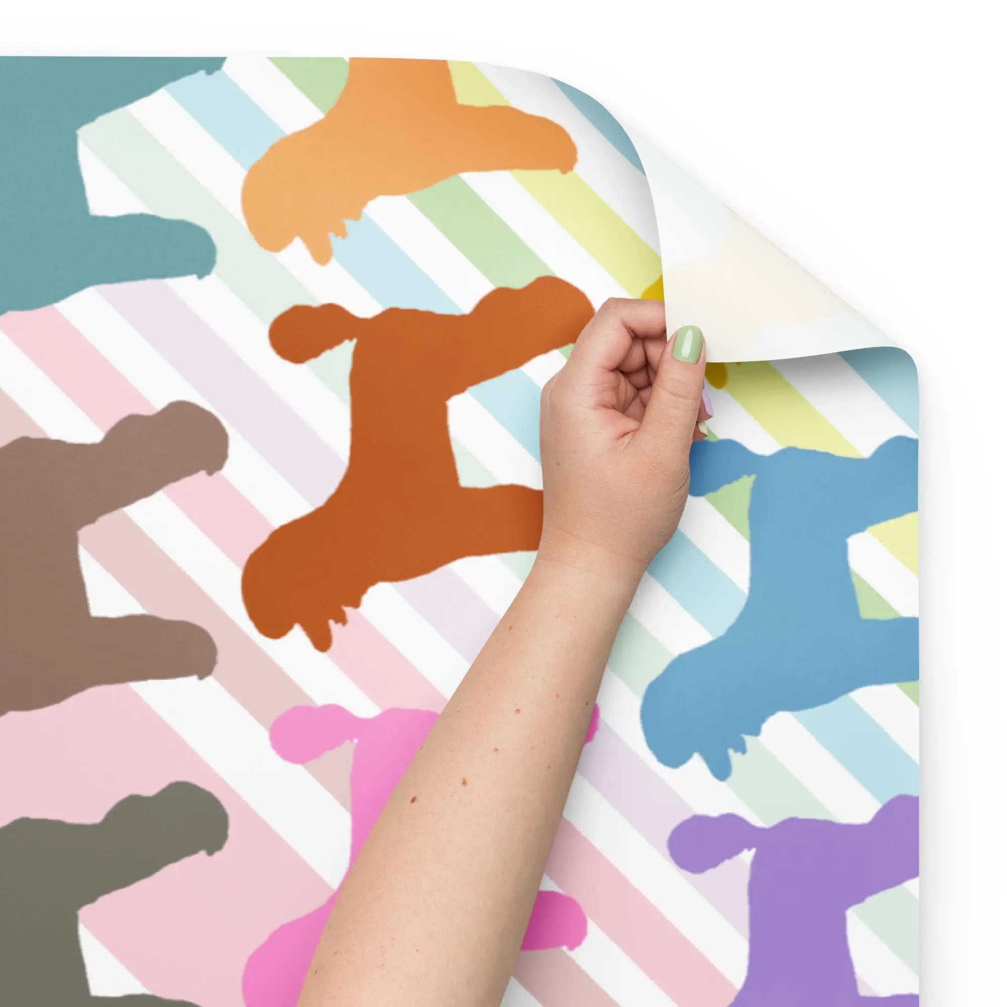 Colorful Poodles on Color Diagonal Stripe Background Wrapping Paper Sheets
