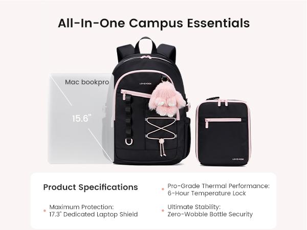 LOVEVOOK School Backpack for Girls, Large Capacity 15.6 Laptop Backpack with Tumbler Pockets, Multi-Compartment Backpacks with Lucky Bunny Charm, Water-Resistant Travel Backpack, TikTokShopBackToSchool