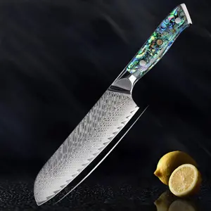 "Umi" Japanese VG10 Damascus Steel 7" Santoku Kitchen Knife - Abalone Shell Handle - Senken Knives