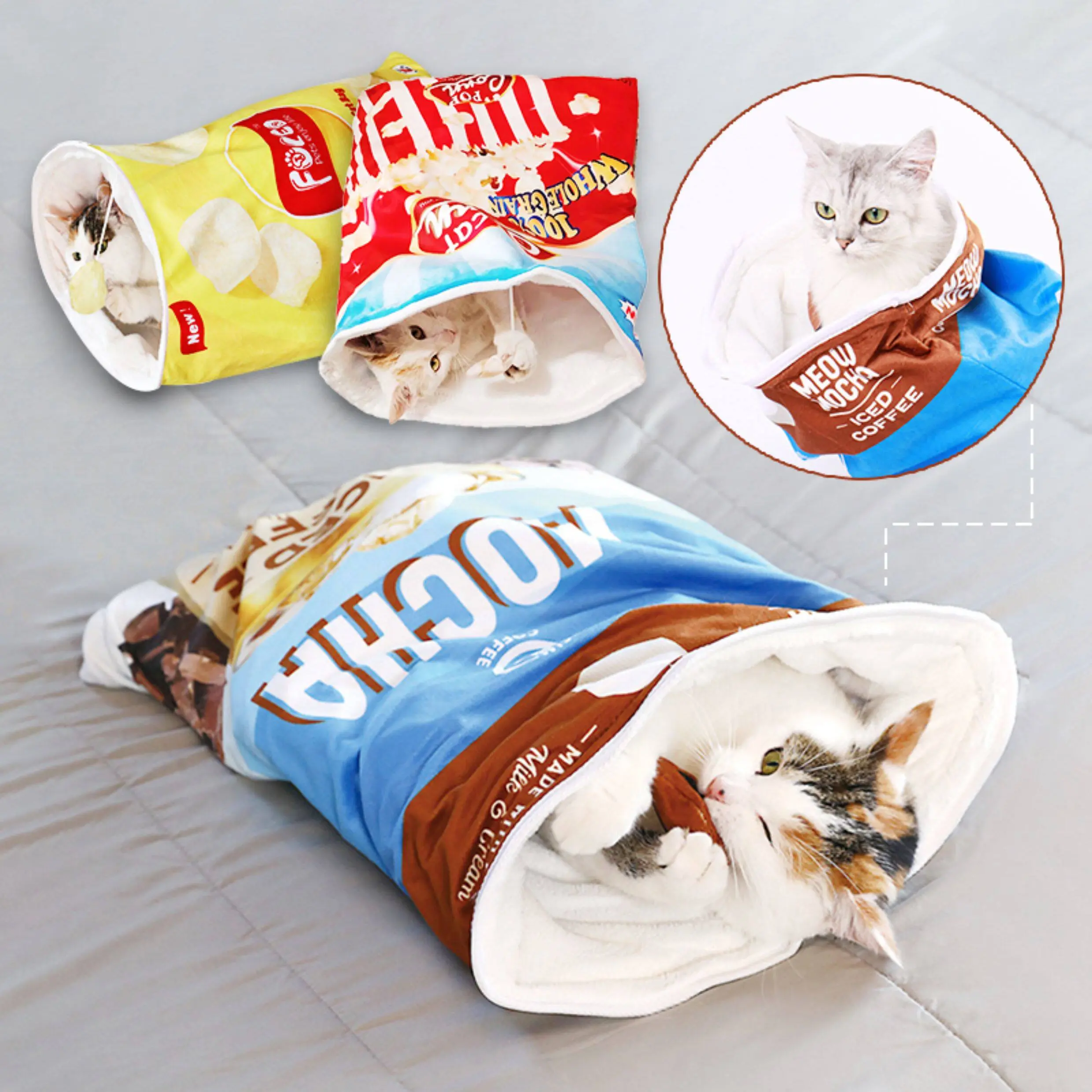 Funny Snack Bag Cat Tunnel with Crinkle Paper - Interactive Hide & Seek Play Bag for Indoor Cats - Sensory ASMR Cat Toy