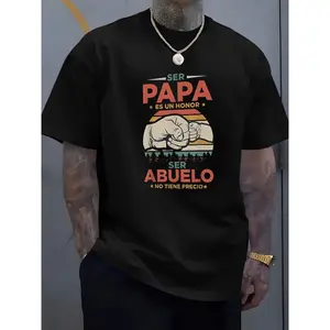 Menswear Stylish Short-Sleeve T-Shirt for Dad, 2026 Father's Day Summer Streetwear Top, Soft Breathable Round Neck, "SER PAPA" Graphic Print, Casual Fit, Rib-Knit Details, Stretchy Fabric