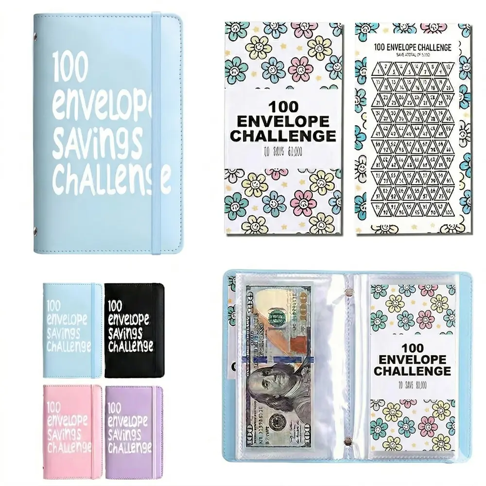 100 Envelope Savings Challenge Book - Save $5,050 in 100 Days! Motivational Money Saving Binder with Daily Tracker, Aesthetic Cash Envelope System for Budgeting & Habit Building