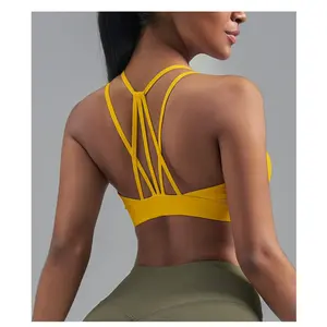 High Support Thin Strap Beautiful Back Sports Bra with Fixed Cup, Yoga Tank Top for Fitness