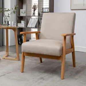 Classic Mid-Century Modern Arm Chair - 25.38'' Wide Seat, Light Camel, Leather Look, Foam Cushion, Taper Arms, Wood Frame Indoor Furniture Chair
