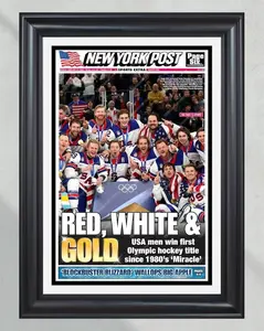 2026 USA Hockey "Red, White & Gold" Unframed Poster - Olympic Gold Medal Victory Newspaper Print - International Hockey Champion Wall Art - Team USA