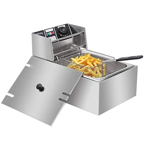 2500W 10QT Stainless Steel Electric Deep Fryer with Basket & Lid, Temperature Ctrl, (17.3x11x12.2) Inches, 110V, 6.3QT/6L, 8.6Lbs/3.9Kg Countertop Deep Frying Machine, 55" / 1.4M, for French Fries, Chicken (Indoor Recreation Use)