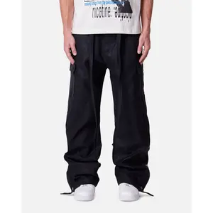 MNML Straight Leather Snap Zipper Cargo Pants Black