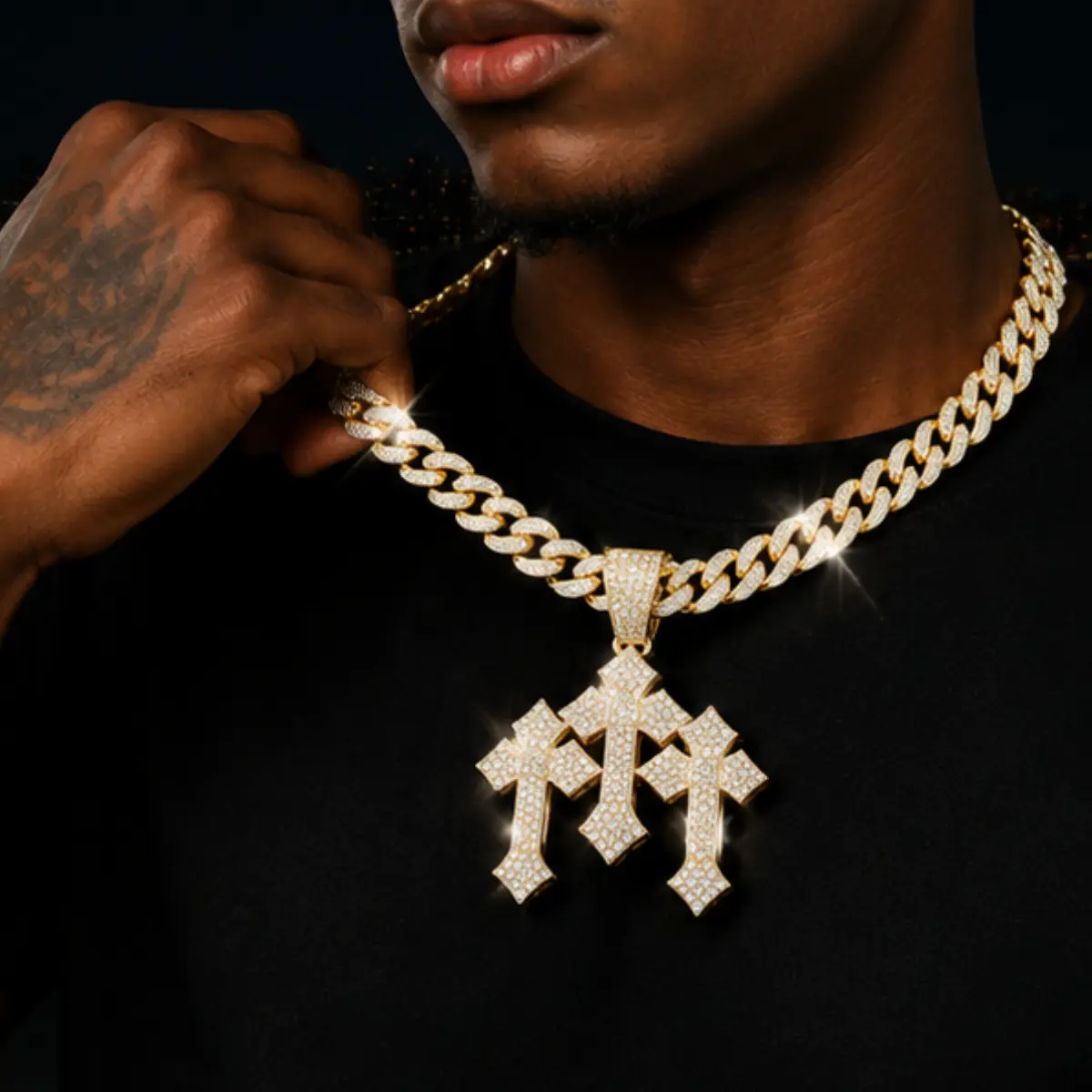 Artificial Zircon Cross Pendant Necklace with 9mm Cuban Chain, Men's & Women's Hip Hop Punk Jewelry, Fashion Vintage Accessory for Daily Wear or Party, Costume Jewelry Necklace, Chain Necklaces season jewelry gift religious faith