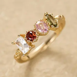 Vintage Multi-Color Synthetic Gemstone Ring For Women, Elegant Statement Jewelry, Retro Style, Ideal For Party, Holiday Accessory