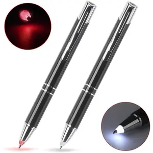 Lighted tip Penlight,LED Ballpoint Flashlight Writing Pens for Night Writer - 2 PK (Red & White Light)