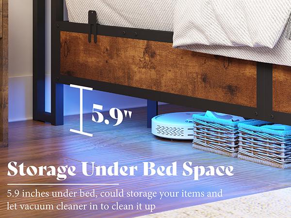 AMERLIFE Floating Bed Frame with 2-Tier Storage Headboard, Metal Bed Frame with Charging Station & LED Lights, No Box Spring Needed