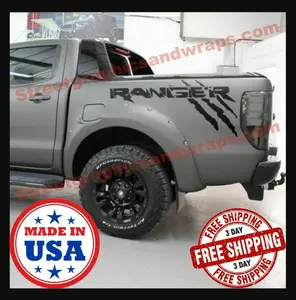 RANGER RAPTOR BED DECALS STICKER MATTE BLACK, MADE IN USA (2PC)
