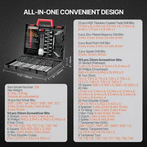 VEVOR Drill Bit Set, 318 Pieces Drill and Driver Bit Set, Screwdriver Bit Set Suitable for Wood Metal Cement Drilling and Screw Driving, Drill Bit Sets Combo Kit Assorted in Organized Carrying Case
