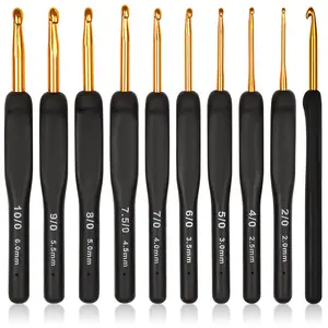 Black Gold Crochet Hooks Needles for Arthritic Hands, 2.0-6.0mm Crochet Hook Set Ergonomic Soft Grips Knitting Hook for Crochet Yarn Craft