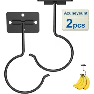 2 Pack Space-Saving Banana Hooks, Foldable Magnetic Under Cabinet Banana Hanger with Heavy-Duty Adhesive & Screw-in Mounts, Supports up to 13 lbs, Black Banana Holders