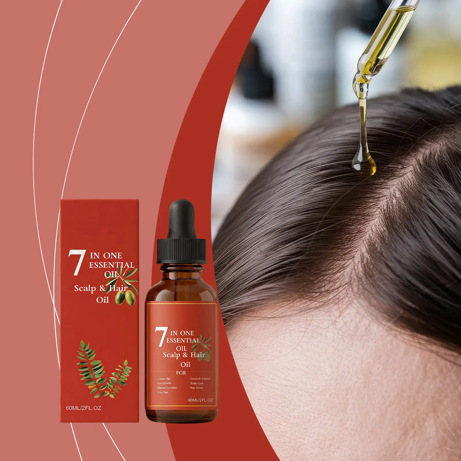 Women's 100% Natural Herbal Hair Growth Serum Oil - Root Revive Follicle Stimulator, Treatment for Thinning, Dry, Damaged Strands & Loss/Shedding