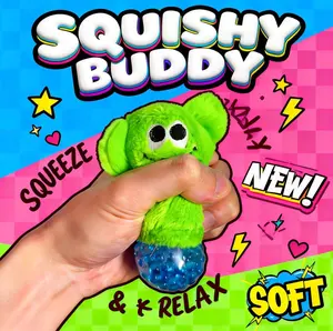 Squishy Buddy - Adorable Green Plush Squishy Stress Relief Toy with Water Beads Soft Squeeze ASMR Sensory Fidget for Anxiety Relief Relaxation Fun Kids Adults
