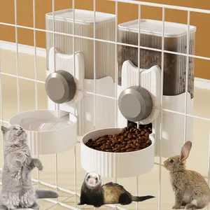 A set of 2 Hanging Automatic Food Water Dispenser, 35oz Rabbit Feeder Guinea Pig Water Bottle Feeder for Ferret Guinea Pig Rabbit Bunny Cage Accessories(Gray)