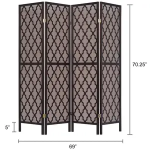 Room Divider Screen Rattan Inlay Cutout Decor Espresso Color