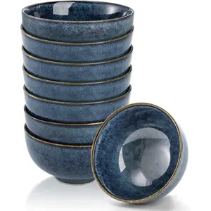 Set of 8 Small Bowls, 10 Ounce Ceramic Bowls for Side Dishes, Reactive Glazed Serving Bowls for Rice, Cereal, Ice Cream, Condiments, Snacks