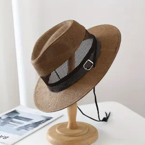 Men's Summer Hollow Mesh Straw Beach Formal Hats, Breathable Cool Hats for Outdoor Sun Protection and Shading