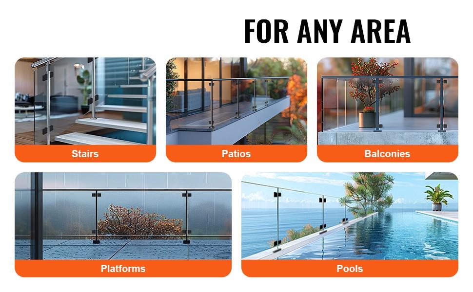 40-Piece Glass Clamp Set For 0.31-0.47 Inch Tempered Glass, 304 Stainless Steel Railing Brackets and Mounting Clamps, Square Glass Shelf Brackets For Balcony, Garden, Deck, Stair, Black