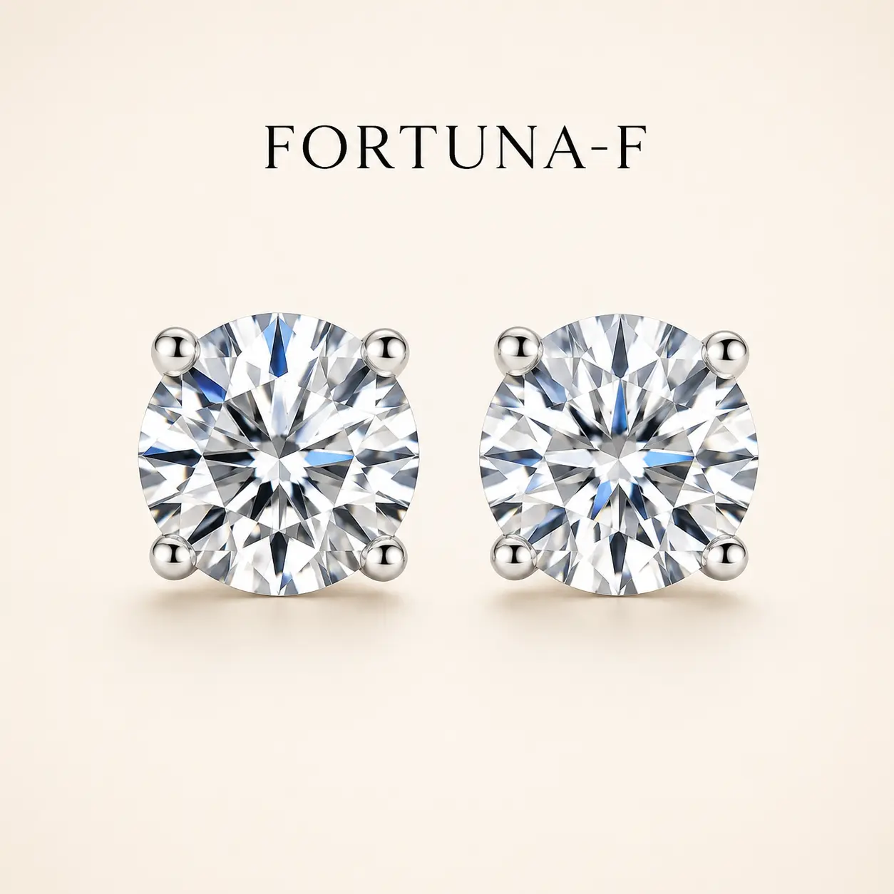 FORTUNA-F 1 CT TW Round Cut Moissanite Stud Earrings for Women, 5mm Classic Solitaire Earrings with Brilliant Sparkle