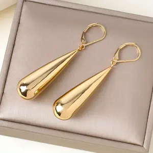 A pair of long, teardrop-shaped earrings for women, made of stainless steel with 18K gold plating. Suitable for everyday wear, weddings, dates, parties, and vacations.