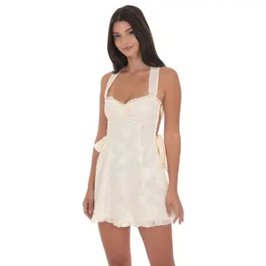 Floral Strappy Back Bows Dress in Cream