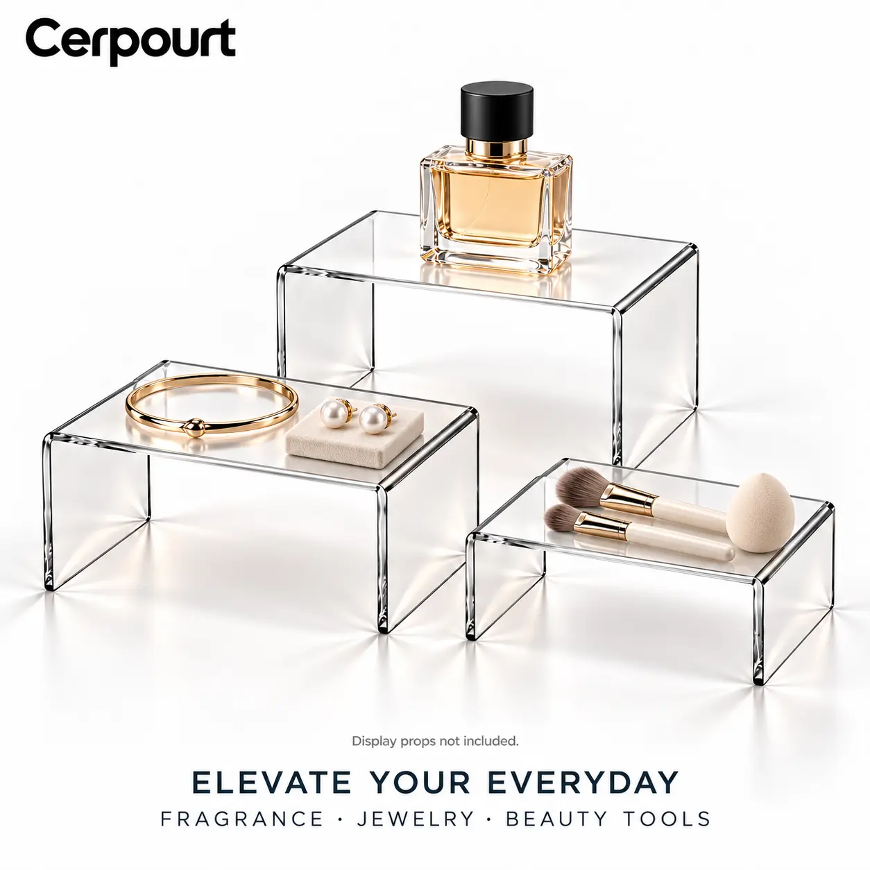 Cerpourt Acrylic Display Risers, 2 Sets of 6 or 8 Pieces, Clear or Colorful Stands for Perfume, Cosmetics, Jewelry and Collectibles