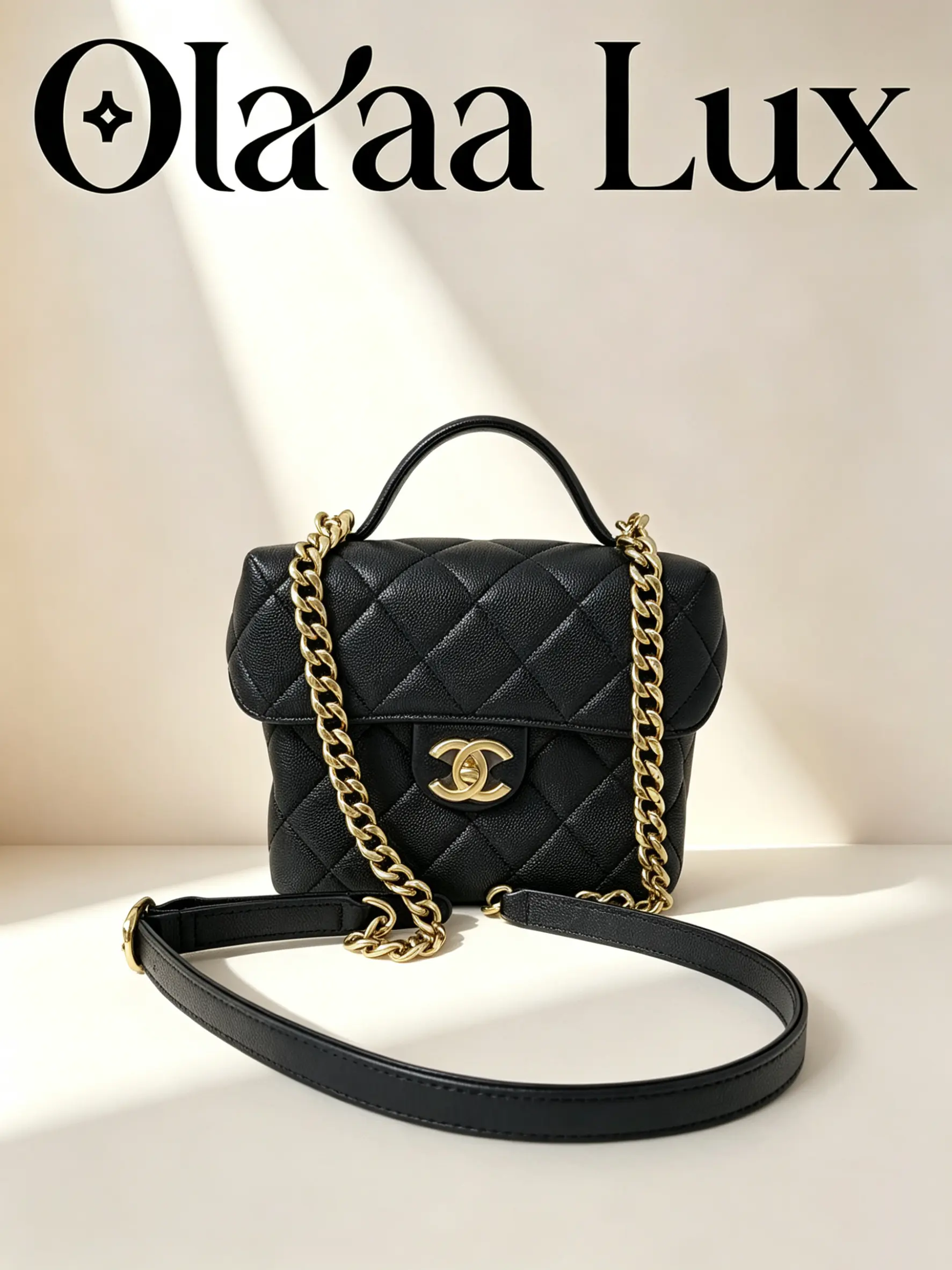 Pre-owned CHANEL Black Caviar Mini CF Top Handle Bag Gold Chunky Chain Crossbody Purse