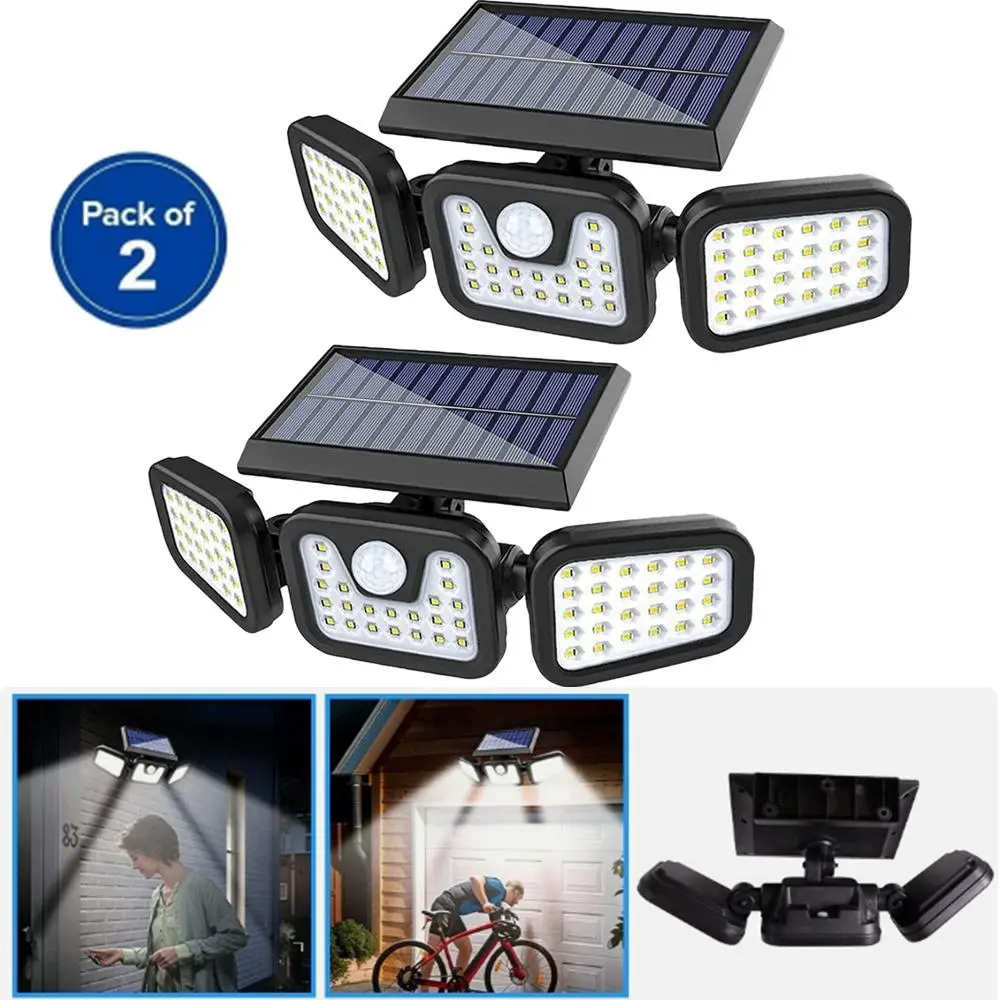 2 Pack IP65 Waterproof Solar LED Motion Sensor Lights Outdoor, 3 Lighting Modes 74 LEDs Security Lamp, Wireless Wall Light for Garden Patio Yard