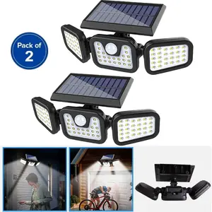 2 Pack IP65 Waterproof Solar LED Motion Sensor Lights Outdoor, 3 Lighting Modes 74 LEDs Security Lamp, Wireless Wall Light for Garden Patio Yard