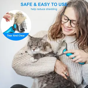 Pet Dematting Undercoat Rake for Dogs Cats, Double Sided Deshedding Brush, Pain Free Tangle Remover to Reduce Shedding & Mats, Pet Grooming Tool | Pet Grooming Brush - Double Sided Hurtless Shedding and Dematting Undercoat Rake Comb for Dogs and Cats