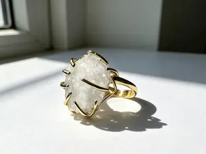 Handmade Cluster Shiny Stone Adjustable Ring, Clear White Design Jewelry, for Daily Commutes & Dates, A Delicate Gift for Her