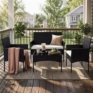 3-Piece/4-Piece Patio Furniture Set, Wicker Outdoor PE Rattan Furniture with Coffee Table & Washable Cushion, Compact Bistro Conversation Seating for Balcony, Garden, Poolside 3-Piece/4-Piece Patio Furniture Set, Wicker Outdoor PE Rattan Furniture with Coffee Table & Washable Cushion, Compact Bistro Conversation Seating for Balcony, Garden, Poolside