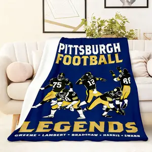 Pittsburgh Steelers Football Legends Blanket 270g Fleece Throw Featuring Greene Lambert Bradshaw Harris Swann Retro Player Design for Sports Fans Home Decor Soft Warm Sofa Couch Bed Blanket Gift for N