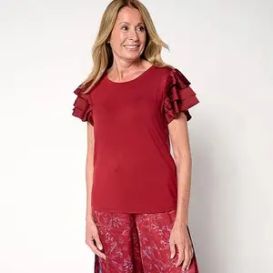 G by Giuliana Knit Top with Tiered Woven Sleeves