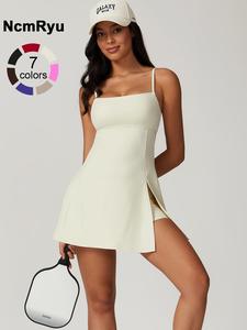 women's 2 in 1 split hem sports tennis dress, tight fit sporty breathable adjustable strap sports dress, fall ladies sportswear clothing for active tennis yoga cycling, gym clothes, summer tennis dresses, activewear, tennis attire