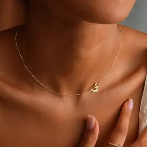 stainless steel 28 Arabic letter necklace, women's collarbone chain, gold titanium steel cut glossy pendant