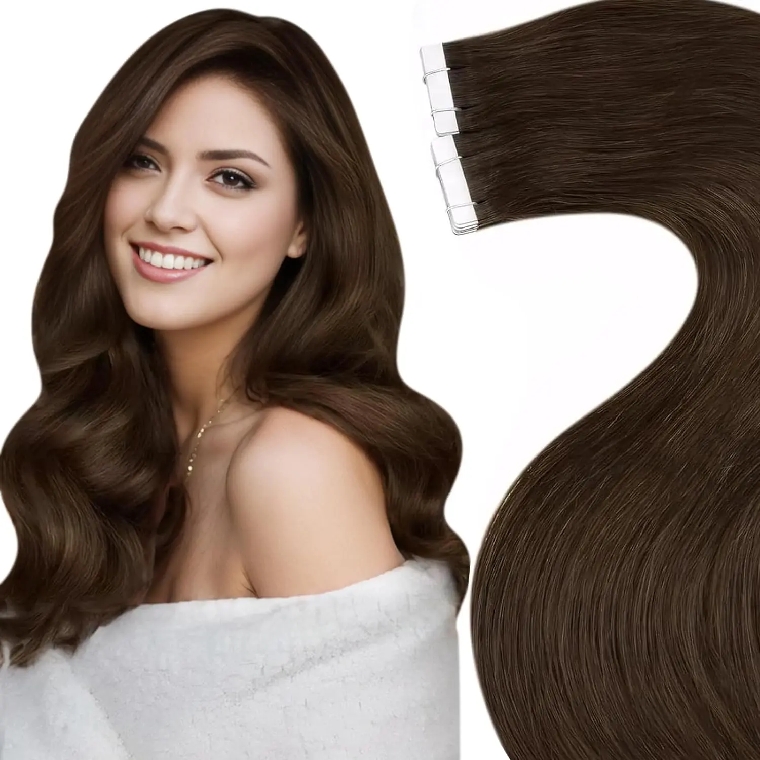 LaaVoo Authentic Silky Straight Real Human Hair Ombre Balayage Skin Weft Tape-In Extensions, 20 Counts, Glueless Lightweight Invisible, Various Colors & Lengths, Natural Look, High Quality (Mother's Day Gift, Summer Vibes), Long